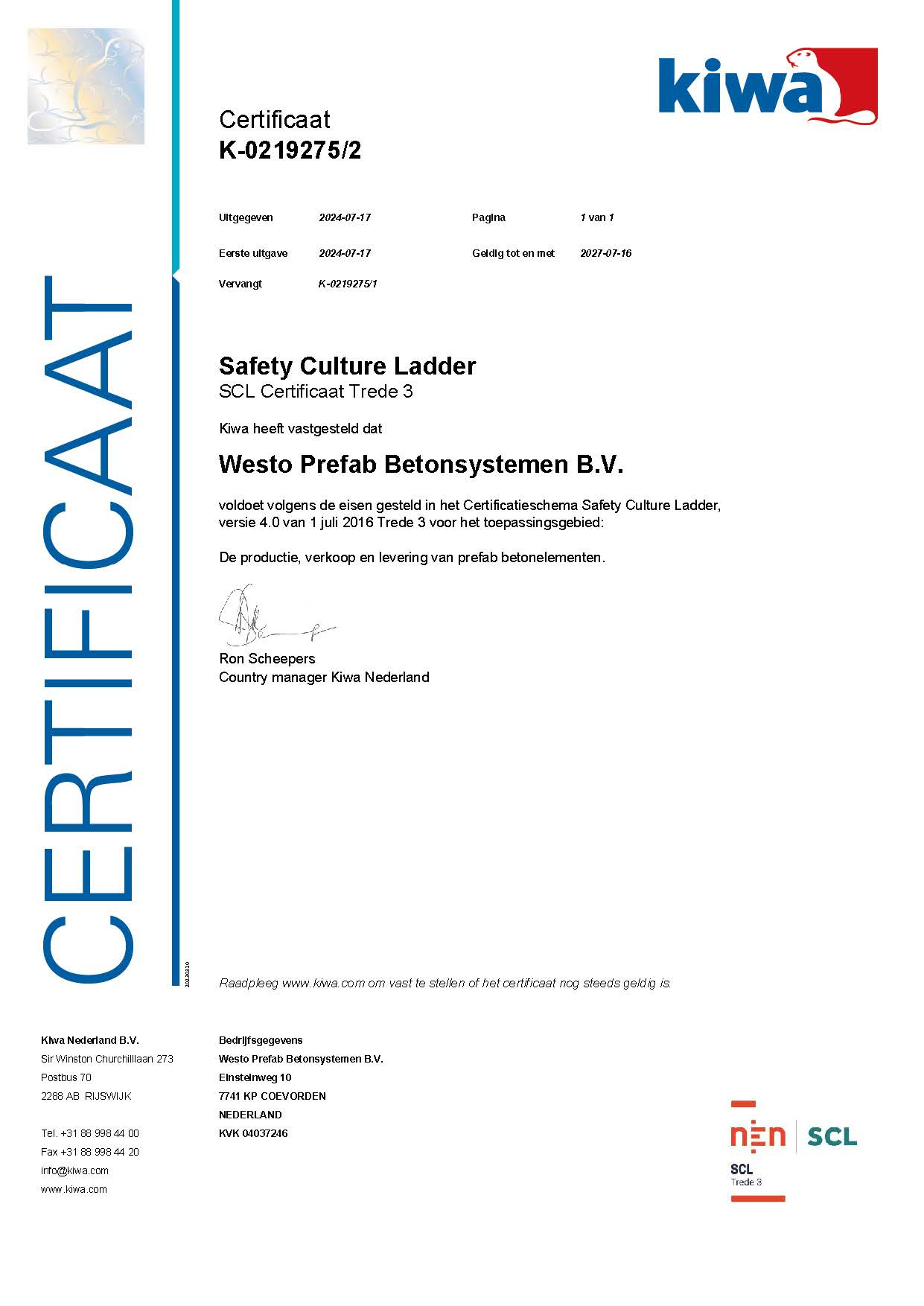 KIWA-certificering  SCL